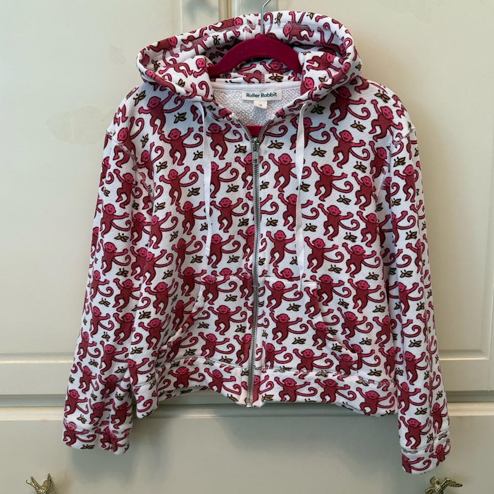 Roller Rabbit Kids Red Monkey Print Zip Up Hoodie